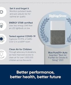 BLUEAIR Air Purifier Large Room, Air Cleaner for Dust Pet Dander Smoke Mold Pollen Bacteria Virus Allergen, Odor Removal, for Home Bedroom Living Room, Washable Pre Filter, HEPASilent, Blue 211+ Auto 2