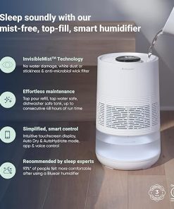 BLUEAIR Premium Smart Humidifier for Large Rooms, Bedrooms, Better Sleep with Evaporative Invisible Mist Tech, Auto Humidify, Easy Top Fill, Smart Control with App, Touchscreen, 3.5L Tank for 48 hours 2
